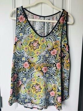 LOFT Paisley Floral Sleeveless Tank - Navy, Pink, Yellow, Green